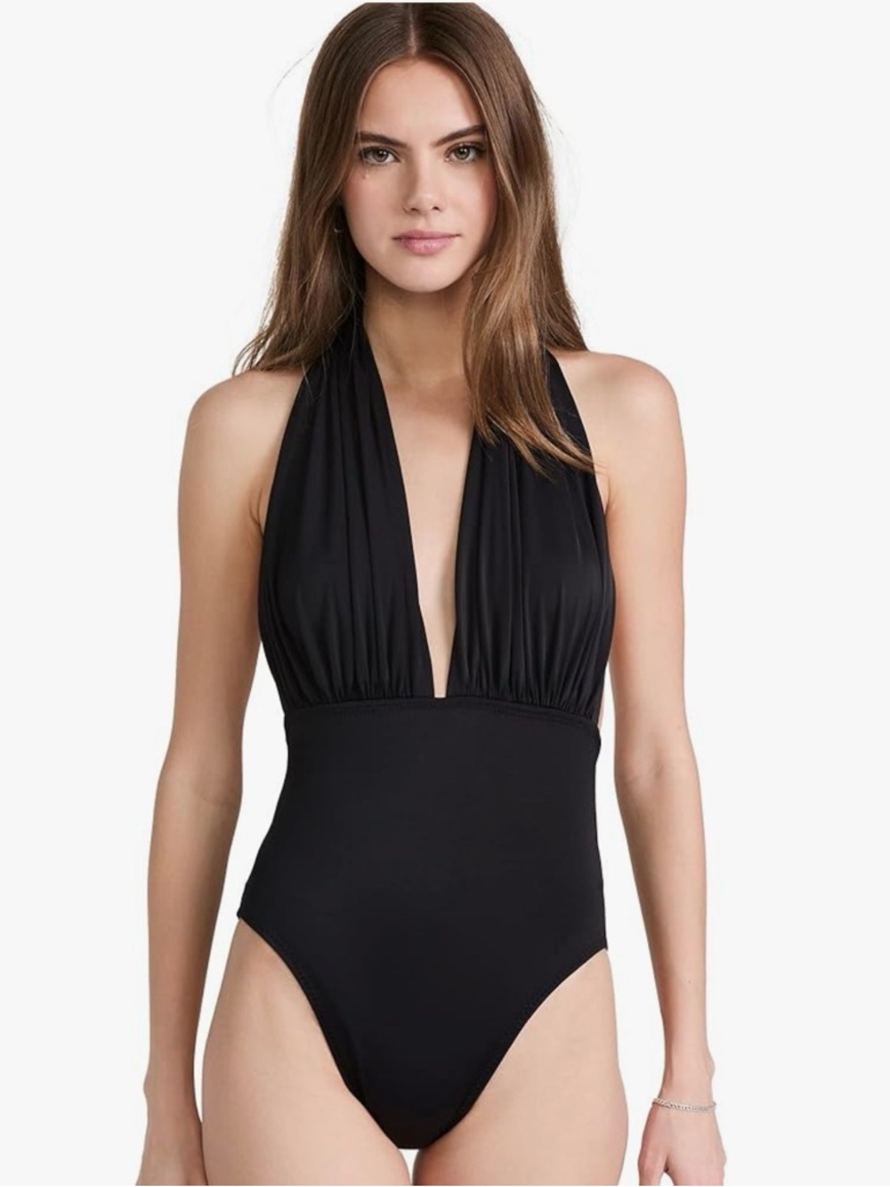 Norma Kamali Black Plunge Halter One-Piece Swimsuit